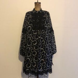 Circular floral Anna Sui Puff Sleeve Chiffon Dress